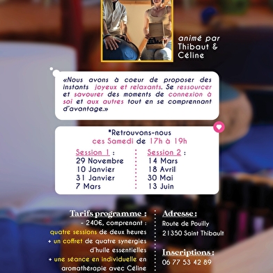 Itinérance intérieure : atelier de méditation, musique intuitive et aromathérapie.