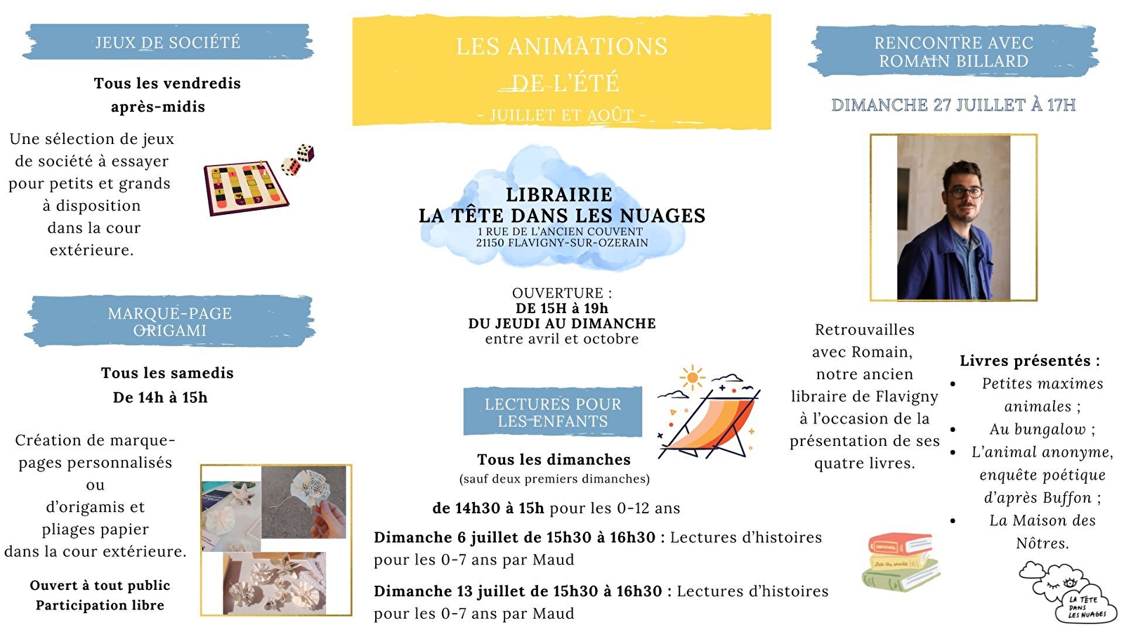 Activités de l'été à la librairie